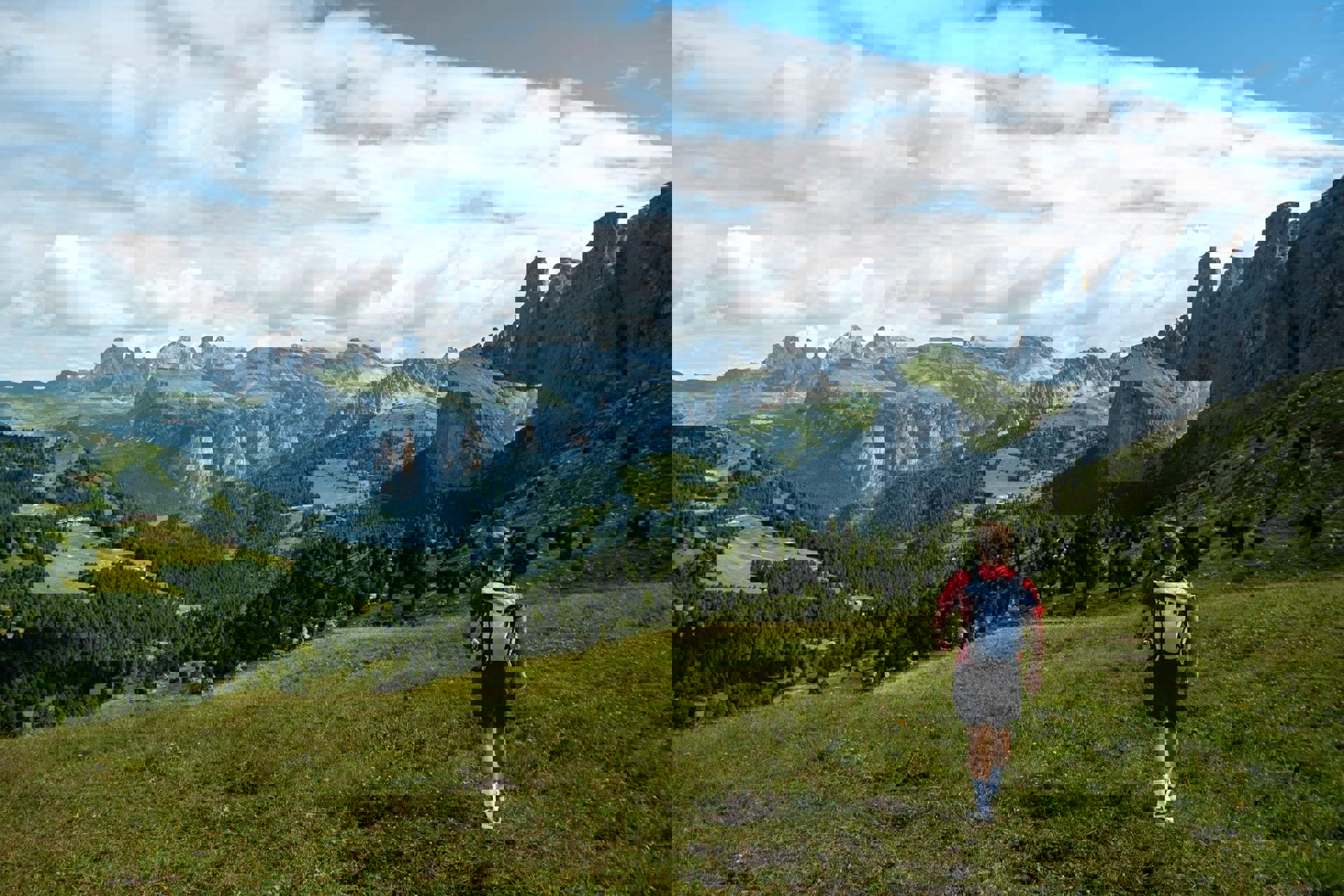 Hiking at Sellajoch Pass Hiking at Sellajoch Pass